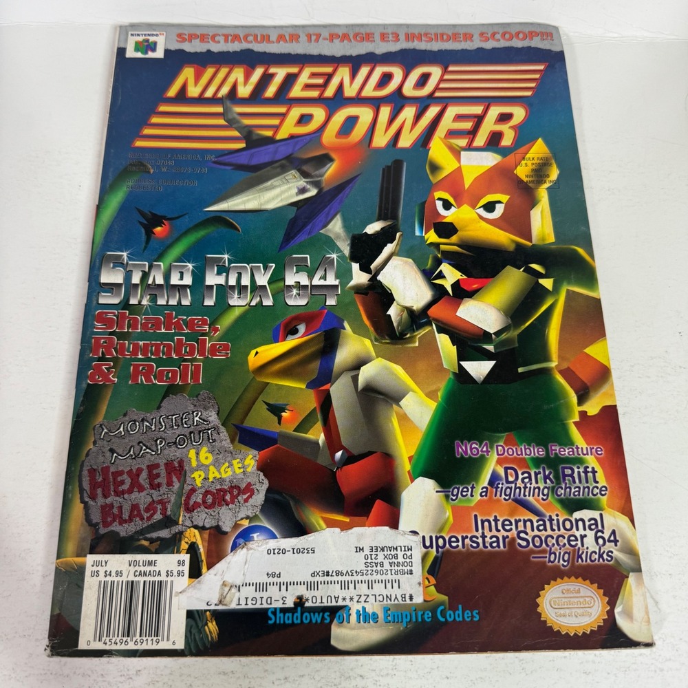 Nintendo Power Magazine Vol 98 July 1997 Star Fox 64 N64 Ken Griffey Jr Poster
